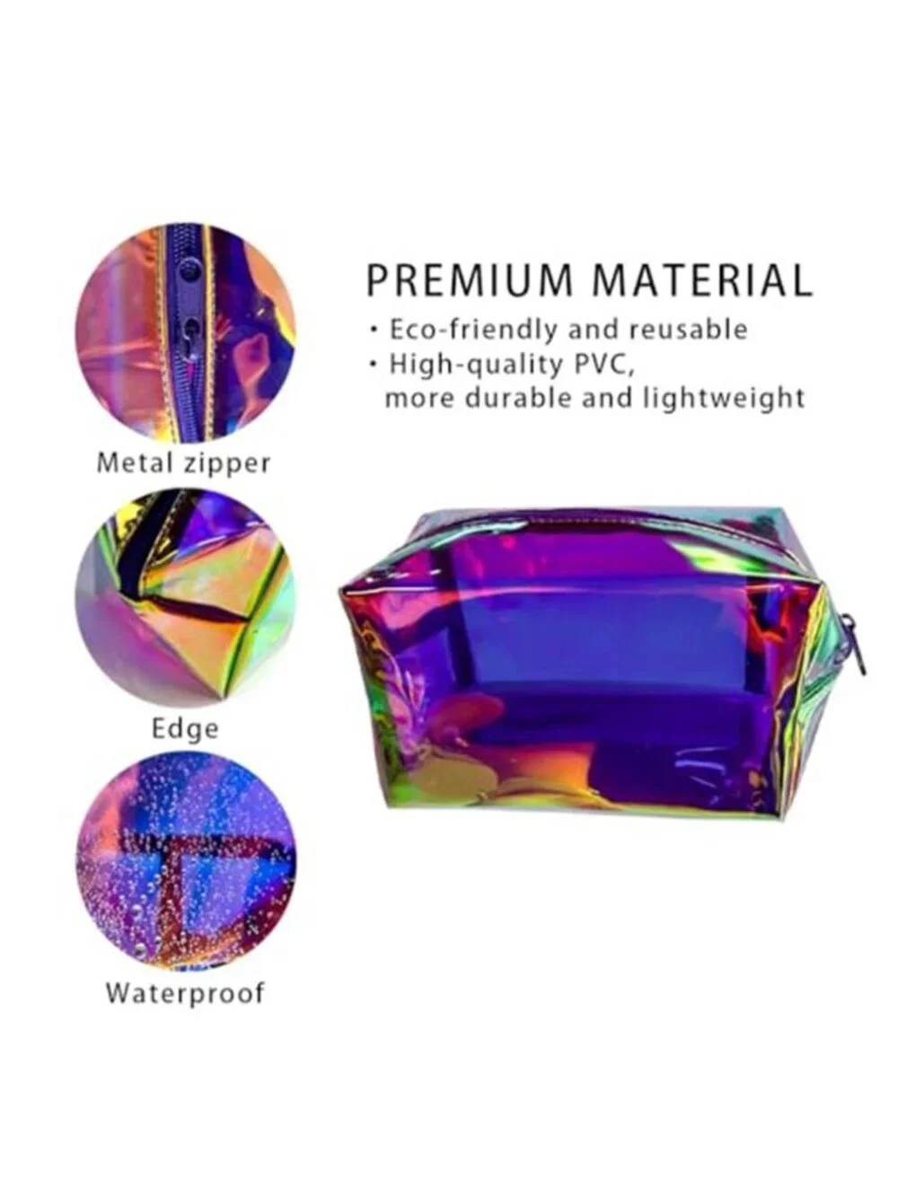 Purple Holographic PVC Cosmetic Toiletry Bag Laser Waterproof Toiletry